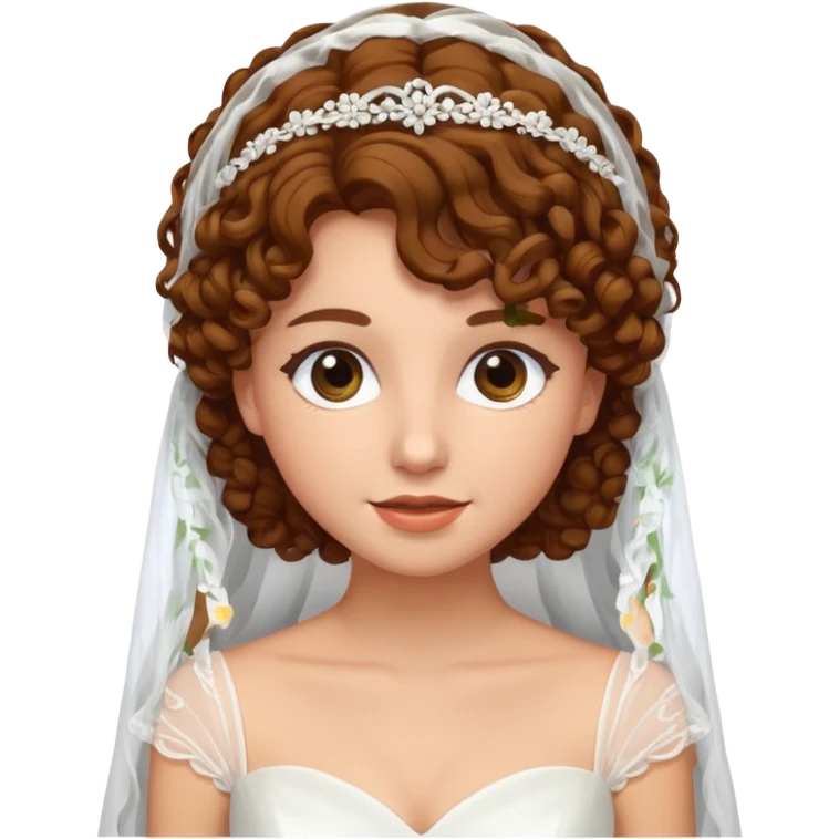 A bride with a curly brown hair and veil emoji