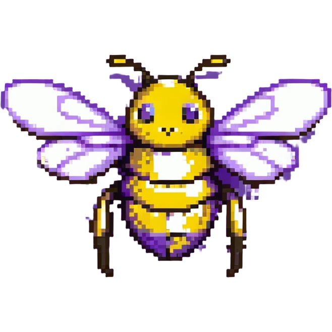 A pixelated bee with black and yellow stripes and wings emoji