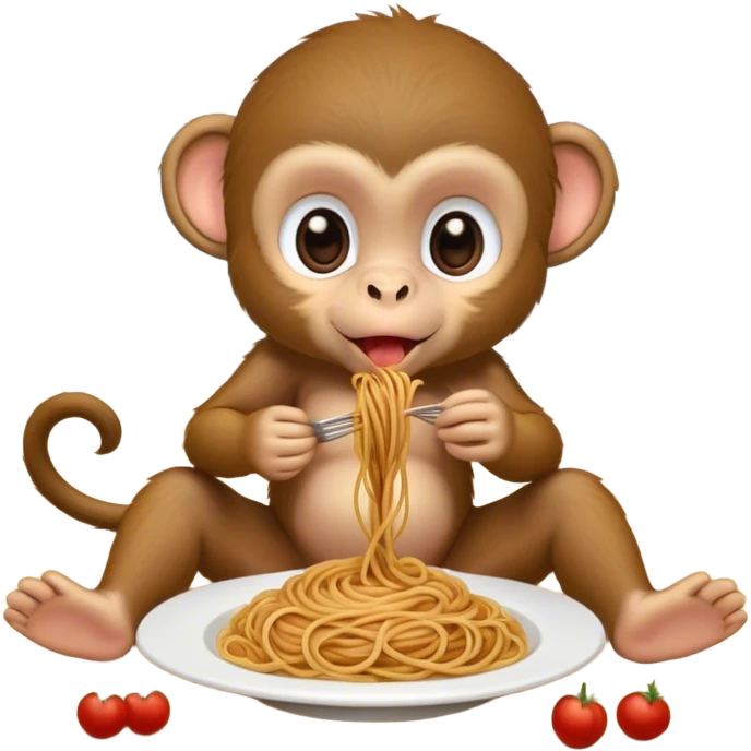 Baby monkey eating spaghetti on the beach  emoji