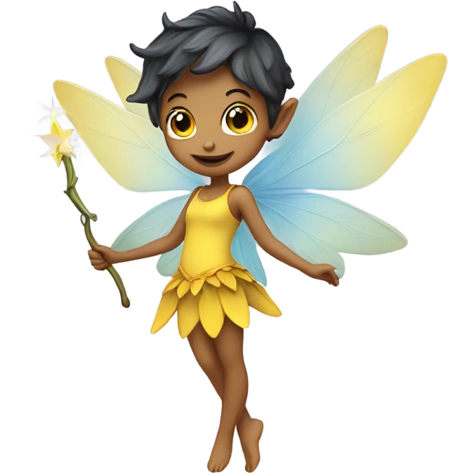 Pixie fairy with yellow wings and wand  emoji