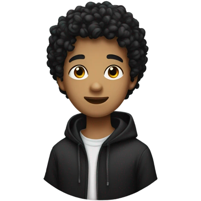 a young male with medium skin and curly black hair, wearing a black hoodie emoji