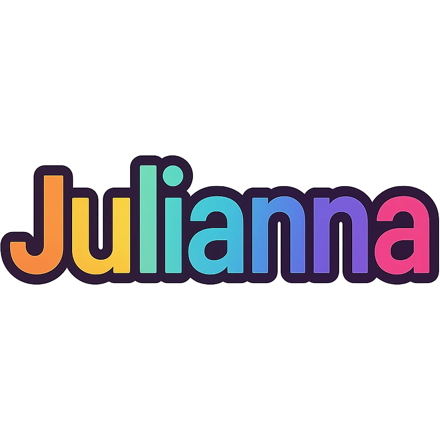 Julianna name in colorful gradient modern font with dark outline, transparent background, in the style of sample images emoji