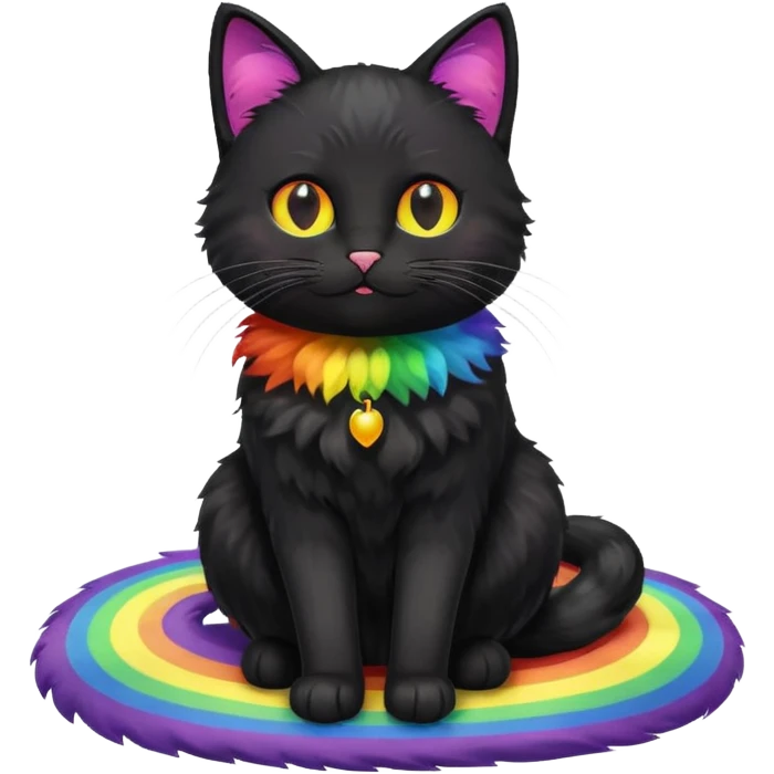 Black Cat sitting on top of a rainbow emoji