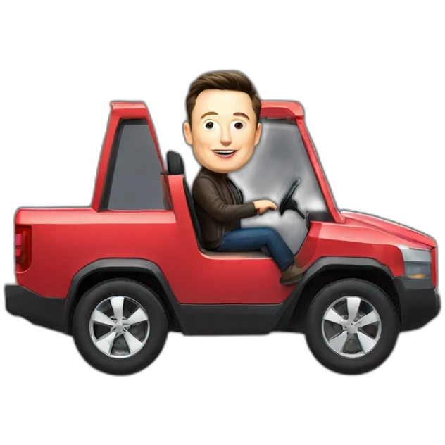 Elon musk riding in a Tesla cyber truck  emoji