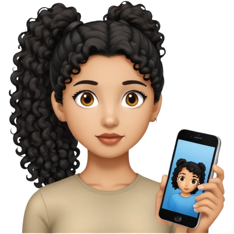Mixed girl with black curly hair ponytail brown eyes emoji