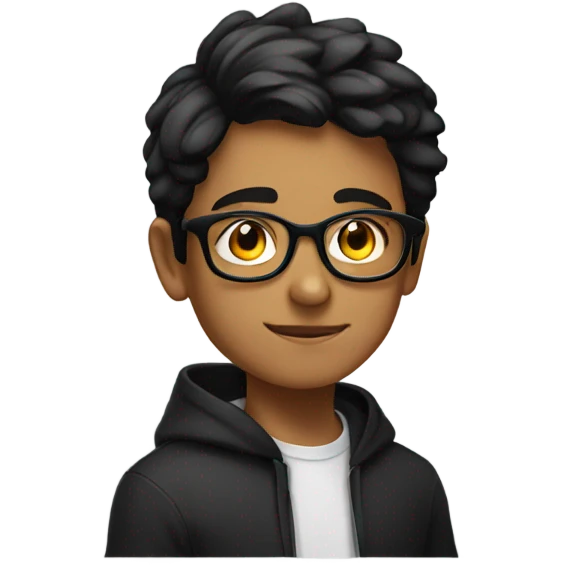 14-year old pakistani boy with red glasses and black hoodie emoji