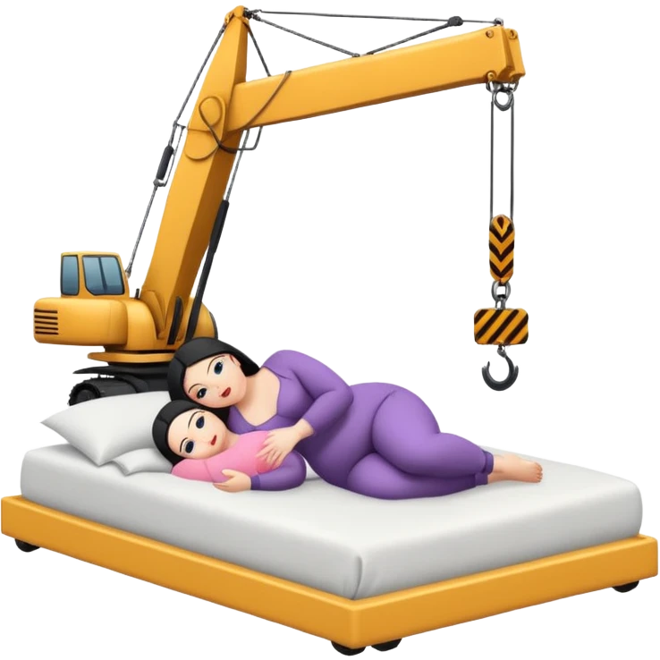 Extremely large women in bed being lifted by a crane emoji