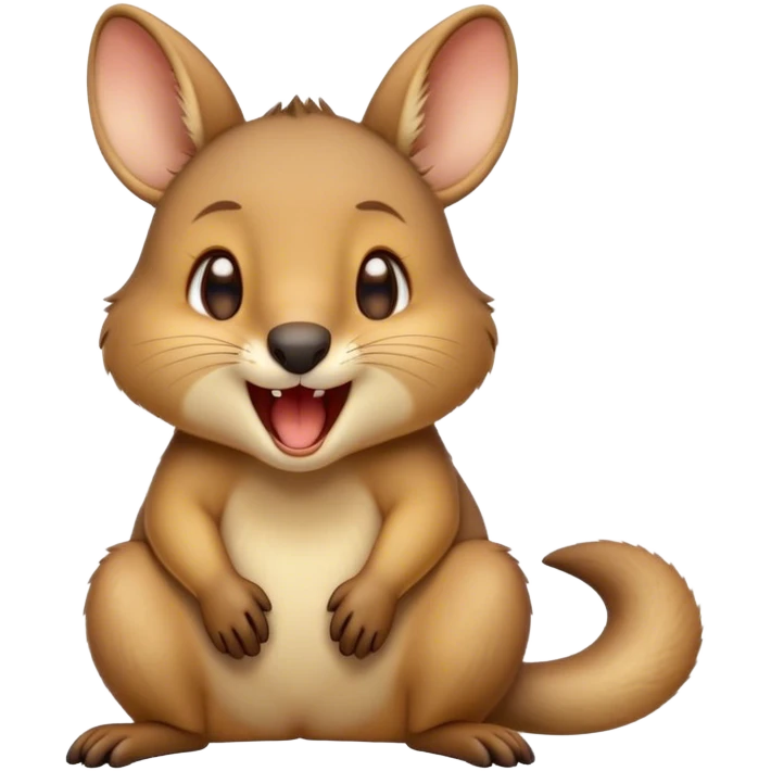 Cinematic Cute Yawning Wallaby Portrait Emoji, Head tilted slightly with a dramatic, wide-open yawn, showcasing a soft, downy tan fur with gently drooping ears, round amber eyes barely open in drowsy contentment, Simplified yet irresistibly adorable features, highly detailed, glowing with a soft, cozy glow, high shine, relaxed yet expressive, stylized with a touch of outback charm, bright and endearing, soft glowing outline, capturing the essence of a sleepy yet affectionate wallaby, so drowsy it feels like it could stretch out of the screen and curl up for a nap! emoji