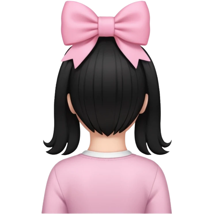 Black open hair from behind with baby pink bow emoji