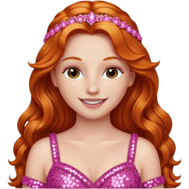 Venus, Goddess of Love from Gods and Goddesses with long ginger hair, pink sequin outfit emoji