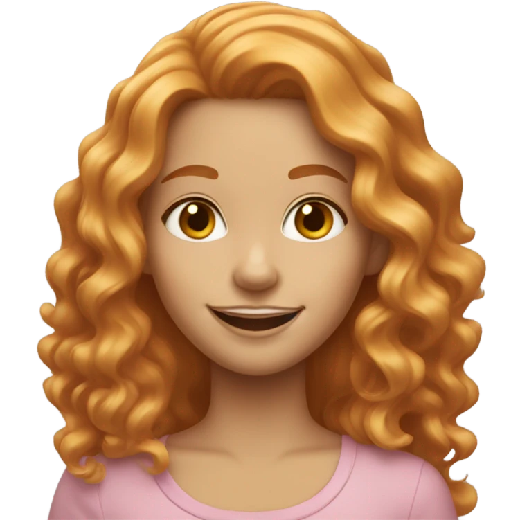 Girl with long and wavy hair, strawberry blonde, smiling emoji