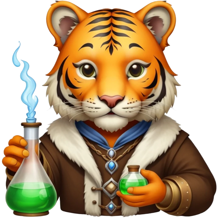Medieval tiger alchemist with potion emoji