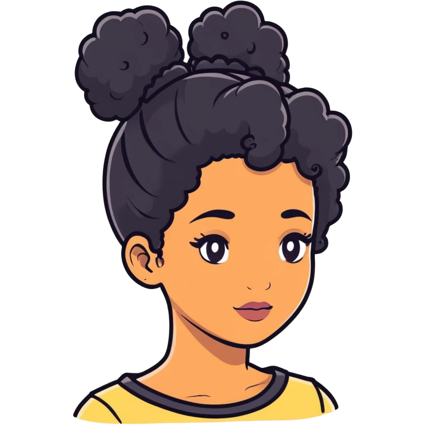 black girl with black curly hair in a bun emoji