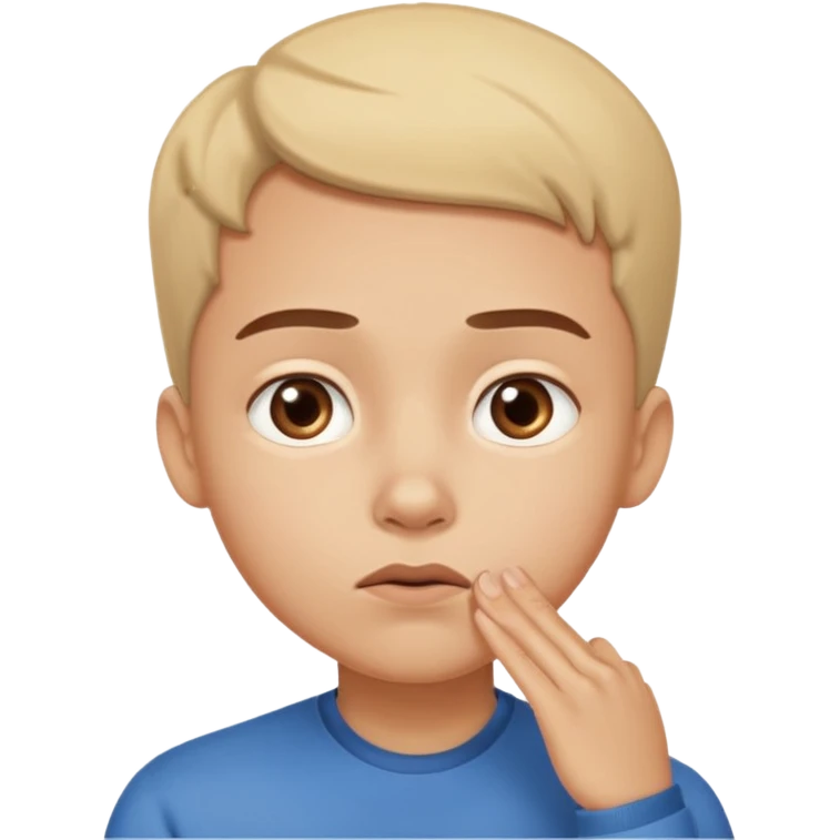 Person hesitating, looking up with hand on chin. Cartoon style. emoji