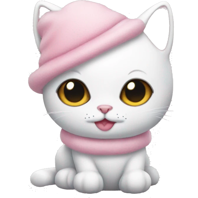 Baby pink cat with a snowman costume  emoji