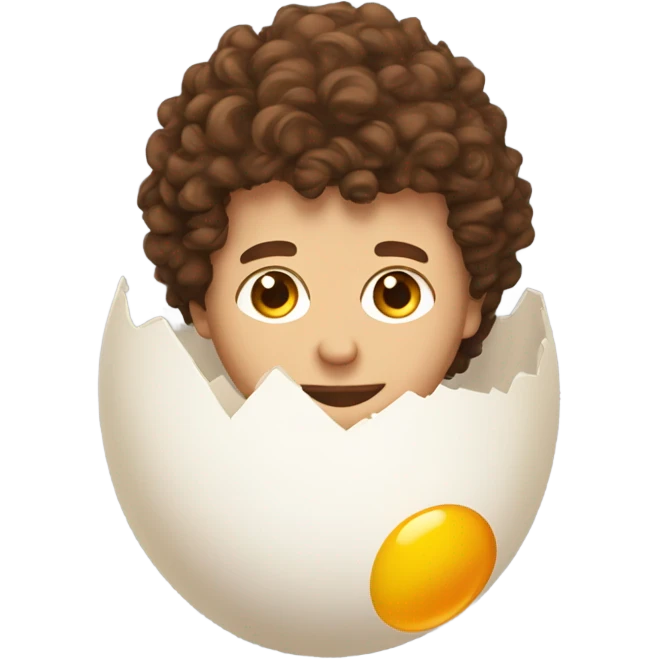 Guy with curly brown hair hatching from an egg  emoji