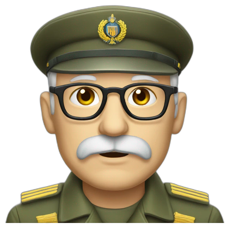 An elderly soldier of the Ukrainian army with glasses and a gray beard. emoji