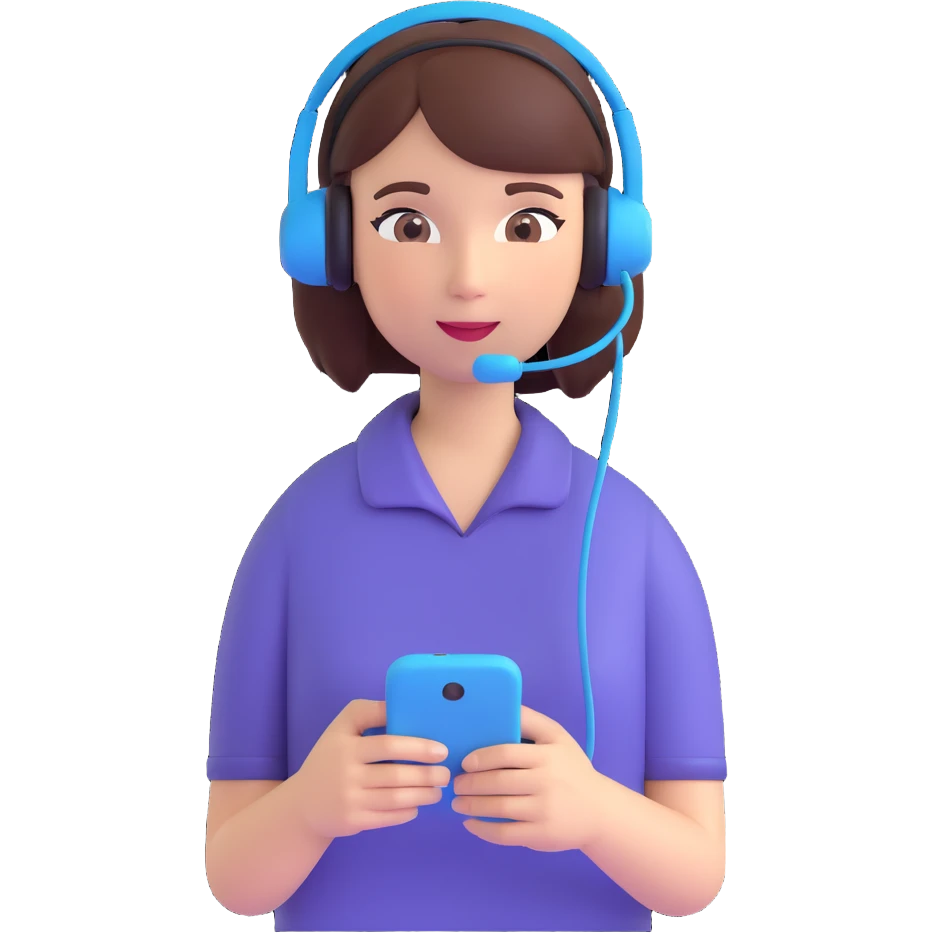 cheerful girl with a headset holding a phone symbolizing communication work emoji