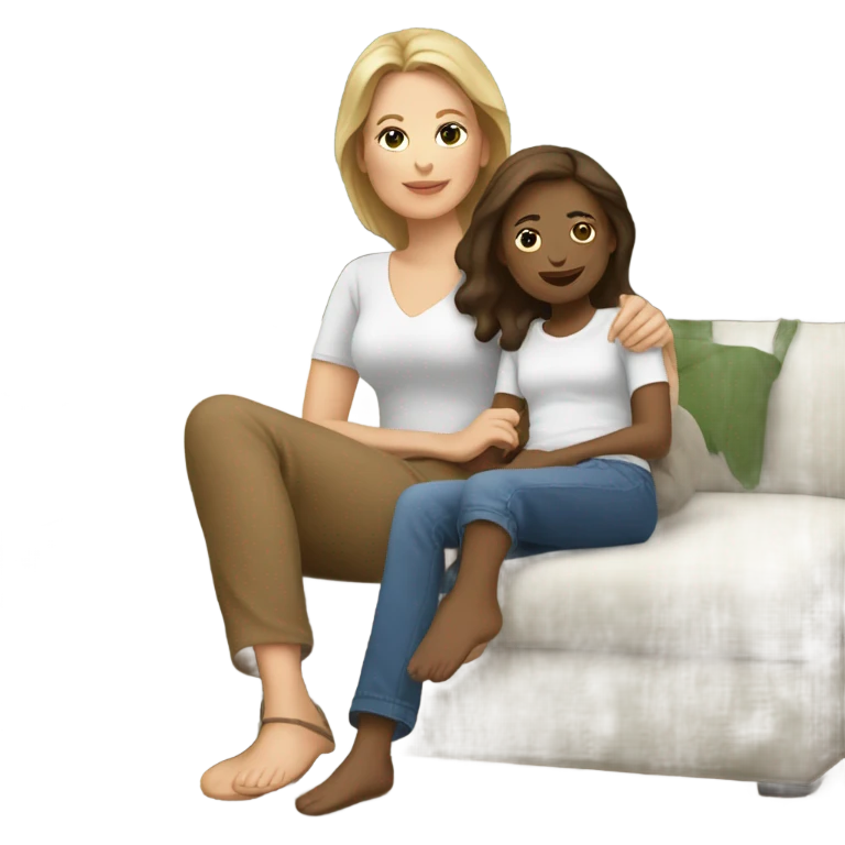 White mom with brown daughter relaxing  emoji