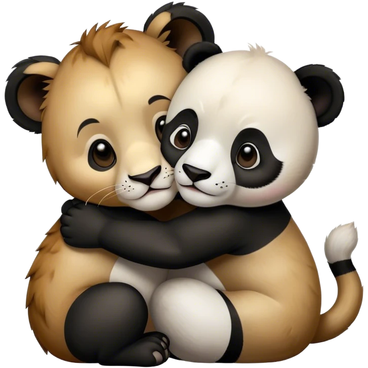 Cute Lion baby hug panda emoji