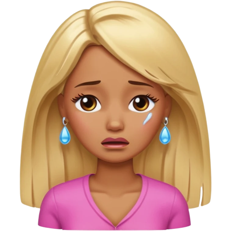Sad brown skin blonde barbie crying with tears  emoji