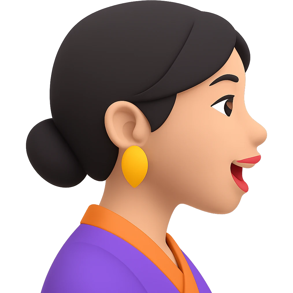 Asian girl profile, left side, talking, with a different hairstyle, in the style of 3D emoji, no background emoji