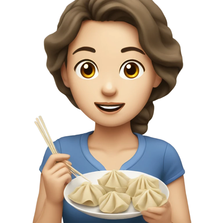 Brown hair Girl eating dumplings emoji