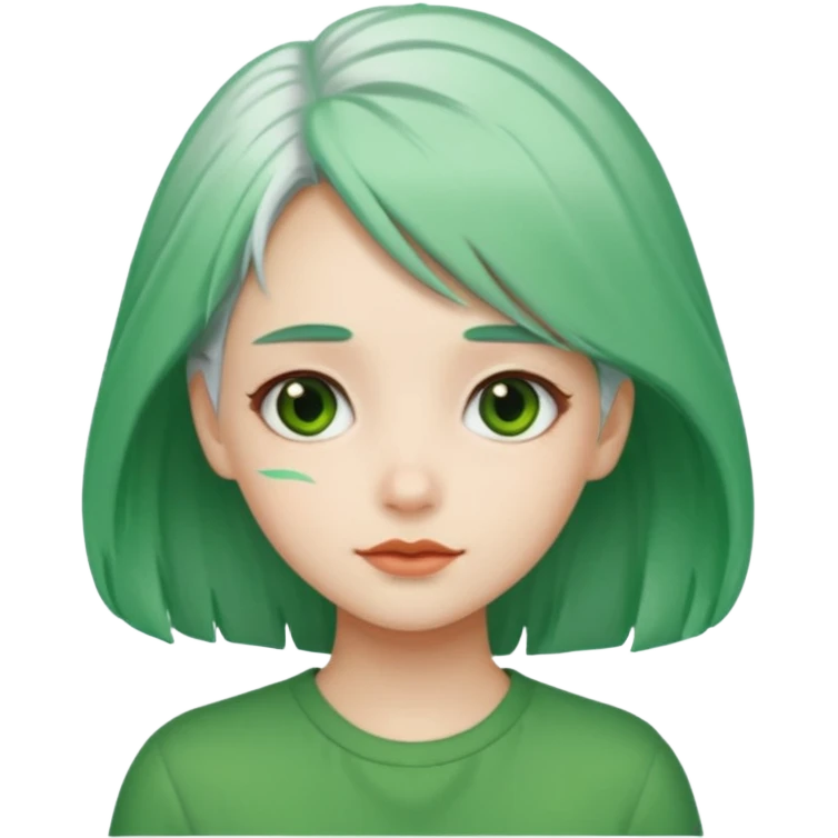 girl with green hair clip, white hair. emoji