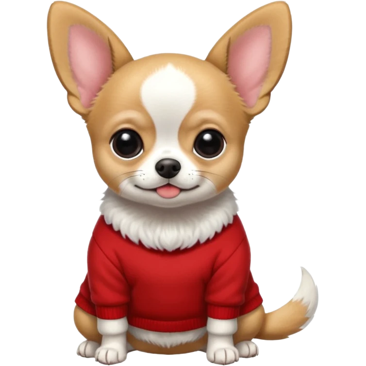 Full White and black Chihuahua - tiny, chubby and big ears. Full body with sweather emoji