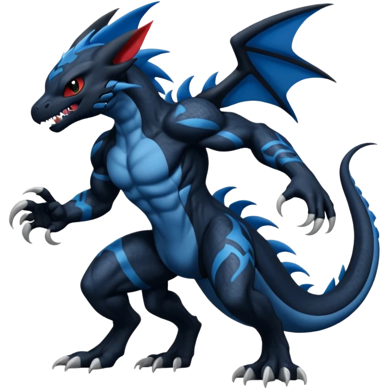 Black and Blue Venom-Stitch-Zekrom-Salandit-Sneasel-fusion, full body, tribal markings  emoji