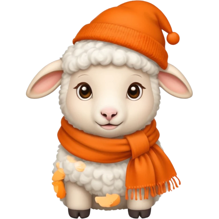 baby sheep with orange scarf and brown hat emoji