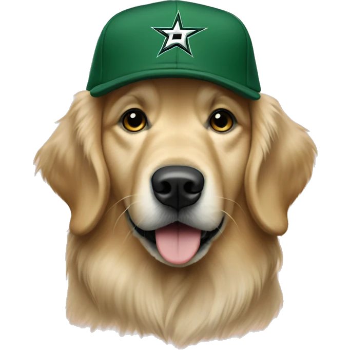 Golden retriever with grey dallas stars hat emoji