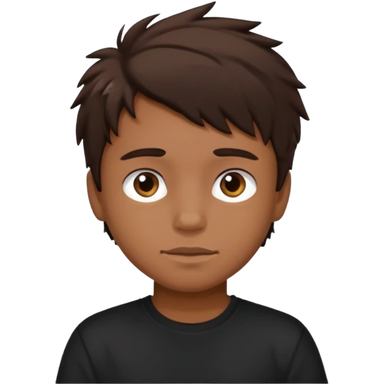 a tan boy with messy dark brown hair. Wearing a black tshirt emoji