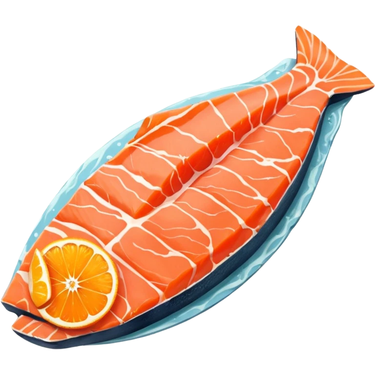 create a  half cut Slice of Salmon

Camera angle: slightly elevated top-down view with a gentle bird’s-eye perspective (about 15–20°), identical perspective and scaled do not add anything  on plate only the slice of salmon  emoji