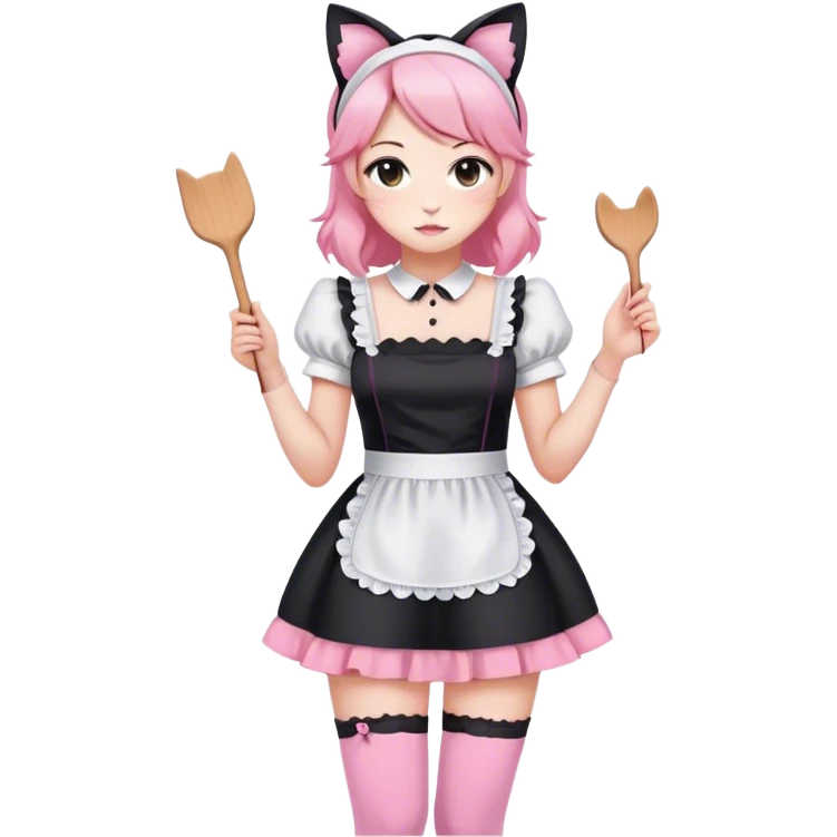 Black white and pink maid dress and thigh high leggings and cat ears loose clothes emoji