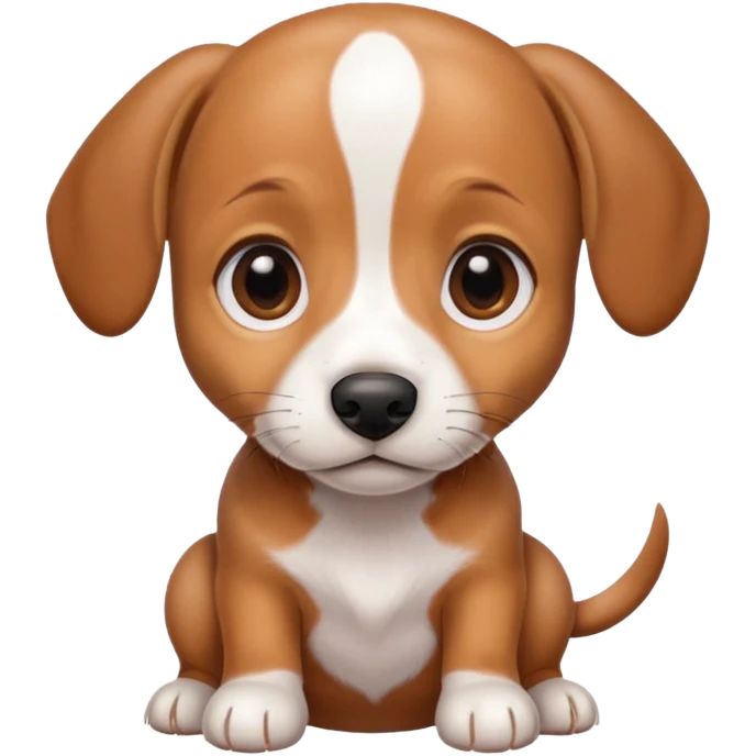 Dachshund beagle chihuahua mix puppy that’s mostly white with brown and dark brown patches and a birth mark on his nose emoji
