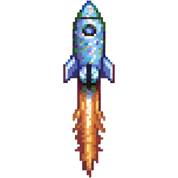 rocket ship blasting off, pixel art style emoji
