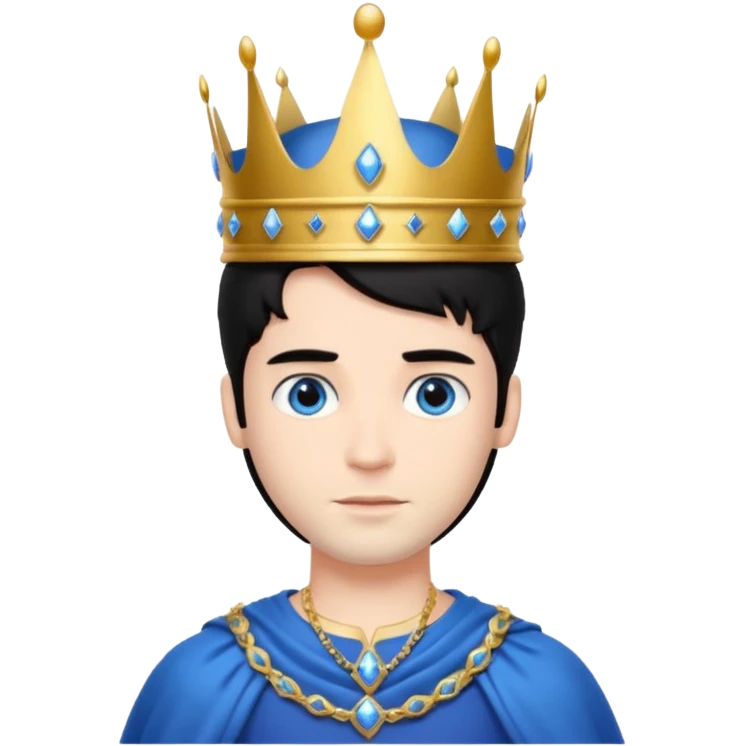 Prince with crown, whole Body, black hair, blue eyes,  emoji