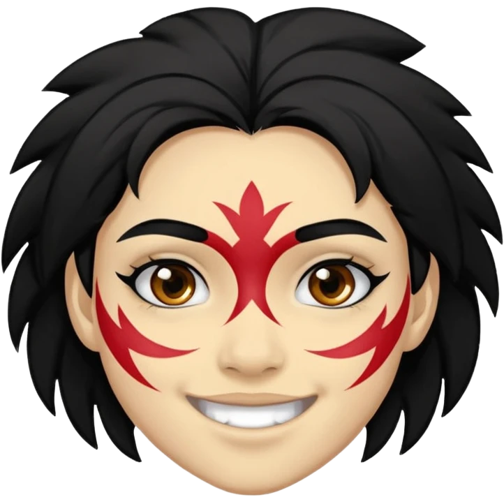 A black hair teen supporter with bold full-face paint, smiling with fierce team spirit. emoji