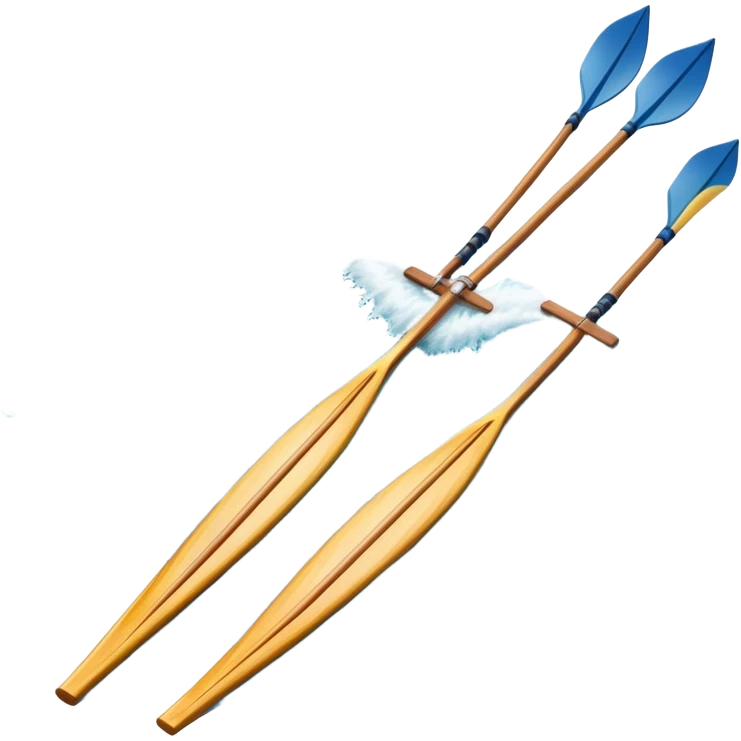 An icon showing a close-up of crossed oars, a sleek racing shell, and rippling water, symbolizing rowing. The design includes droplets in motion and a streamlined boat tip cutting through waves. Transparent background emphasizes strength, precision, and the spirit of competitive rowing emoji