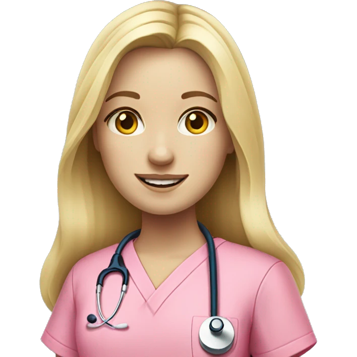 pale blonde girl with long hair wearing pink scrubs and stethoscope  emoji
