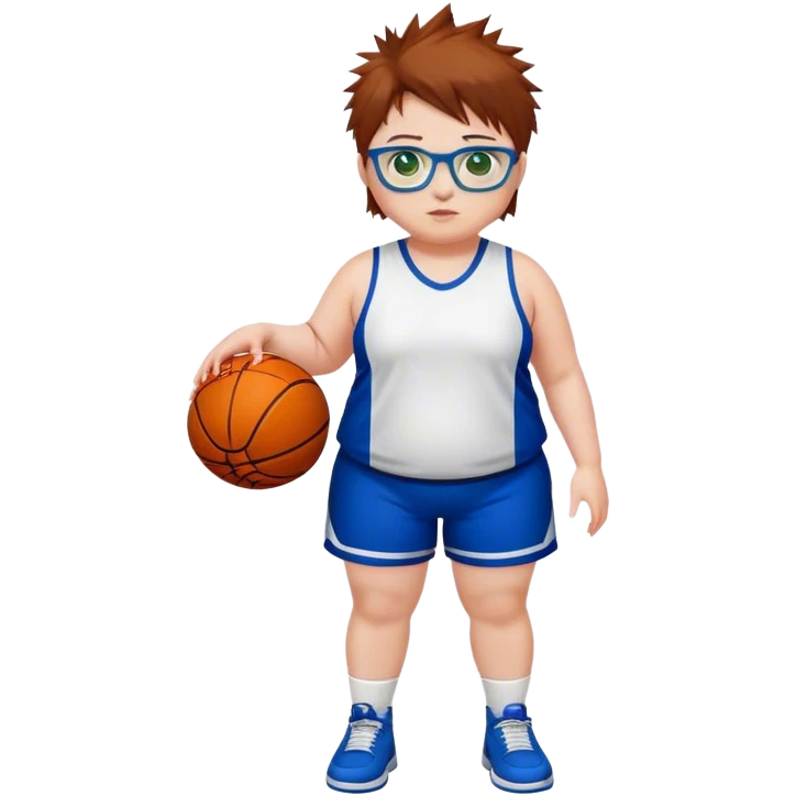 Full Body white chubby Girl with basketball spikey short brown hair  wearing blue glasses with green eyes wearing basketball uniform emoji
