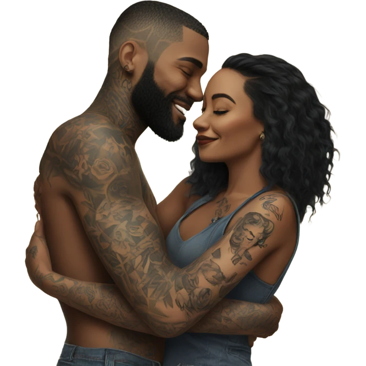 Photo model tattooed couple hugging  emoji
