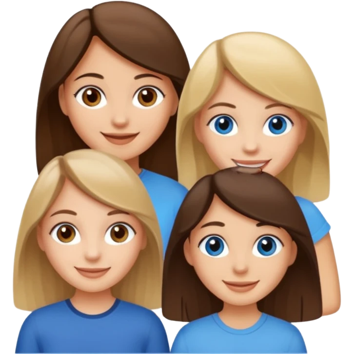 three friends: one girl who is white, has brown hair and brown eyes; one girl who is dirty blonde with blue eyes; one girl who is tan with dark brown hair and dark brown eyes emoji