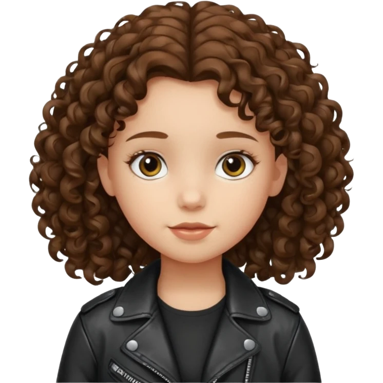 girl kid curly brown hair wear leather jacket emoji