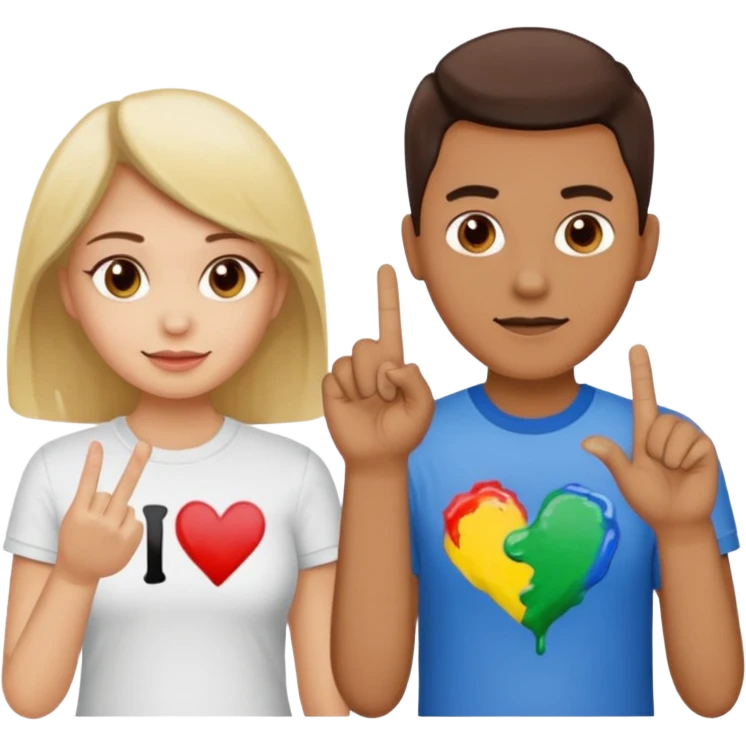 man has a shirt that says i love to finger paint and the womans shirt says am paint emoji