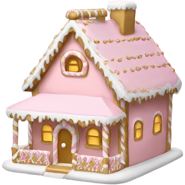 light pink and gold and white gingerbread house emoji