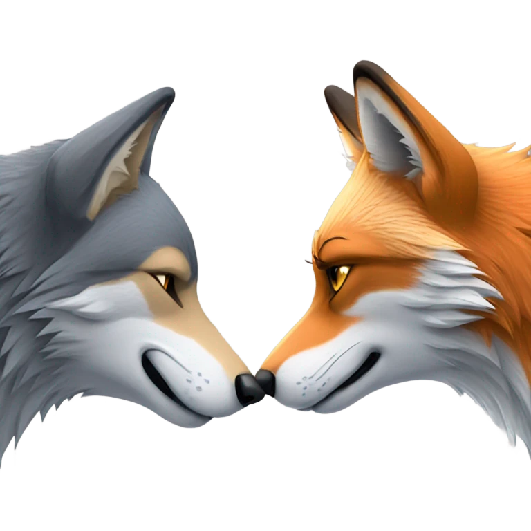 Wolf and fox kissing emoji