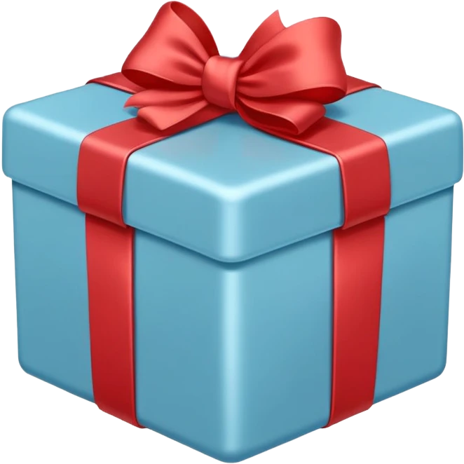 The box is pale blue with a pale red bow emoji