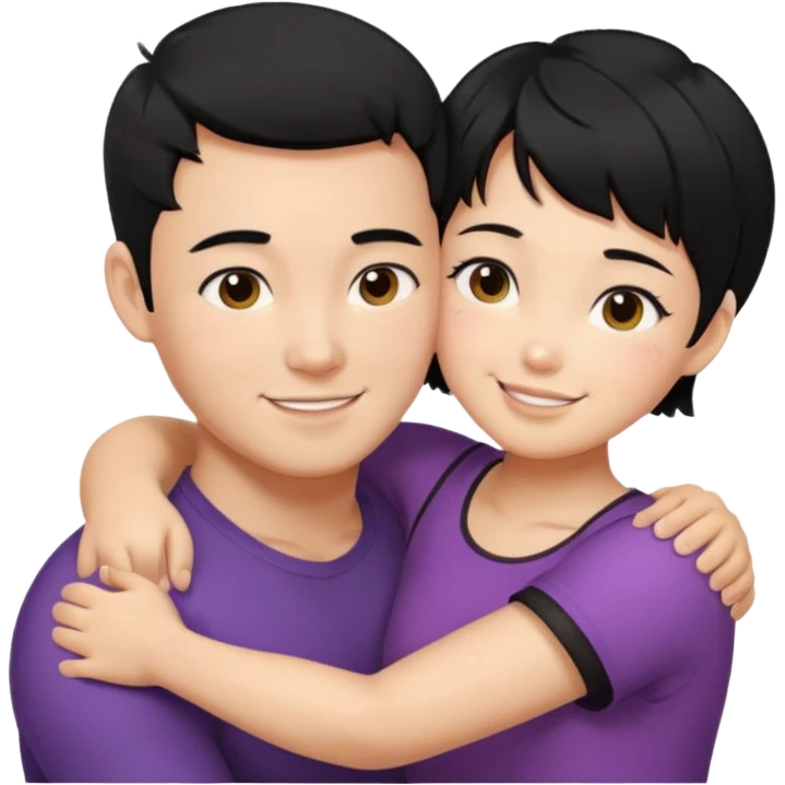 buff korean Man black hair hugging girl with black pixie cut  emoji